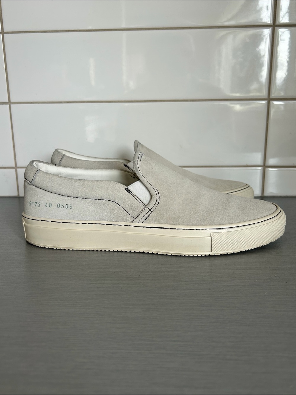 Common Projects Light Beige Slip-On Suede Sneakers Size 40